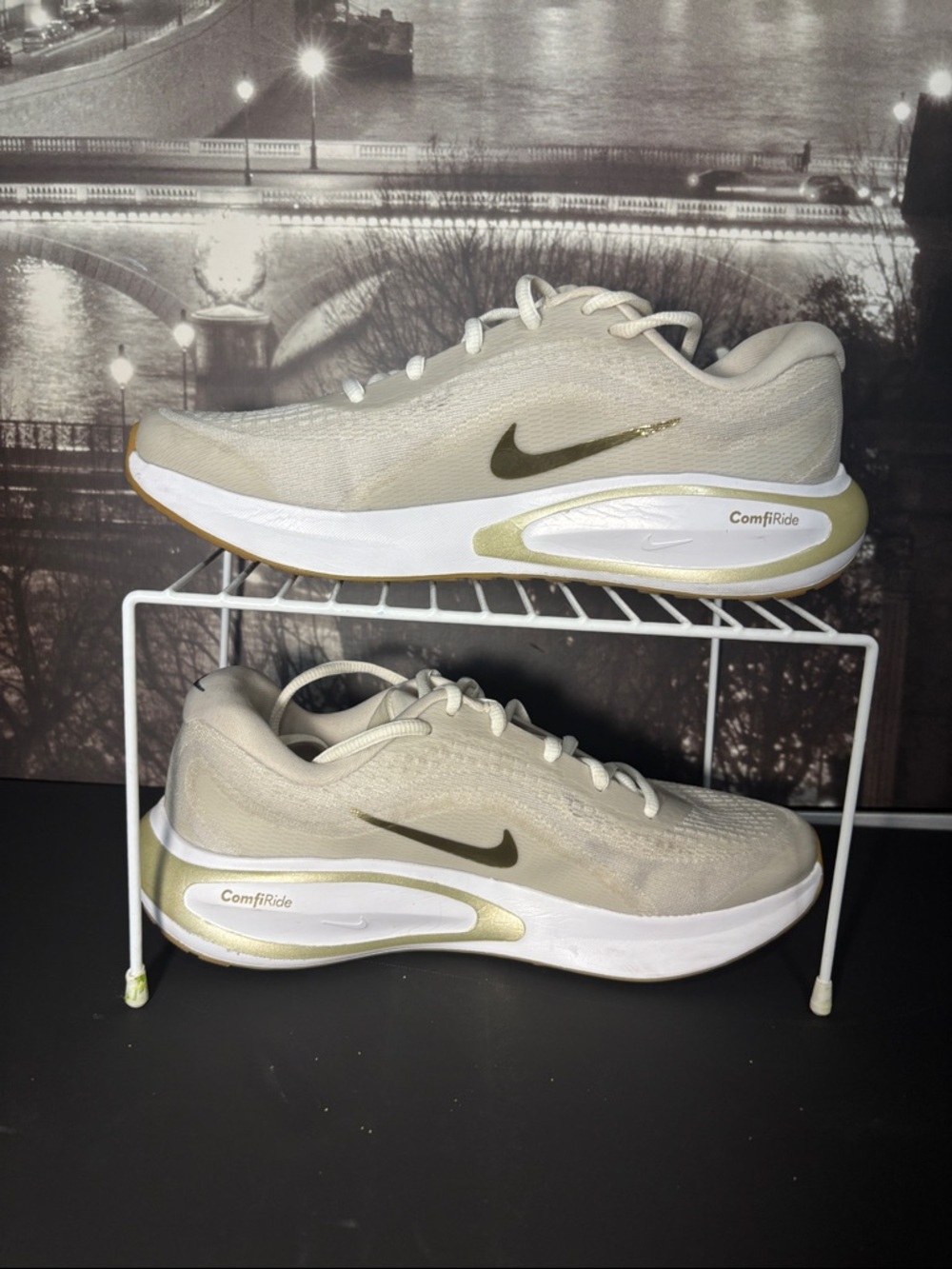 Nike ivory Knit Sneakers with Gold Swoosh - Picture 4 of 8